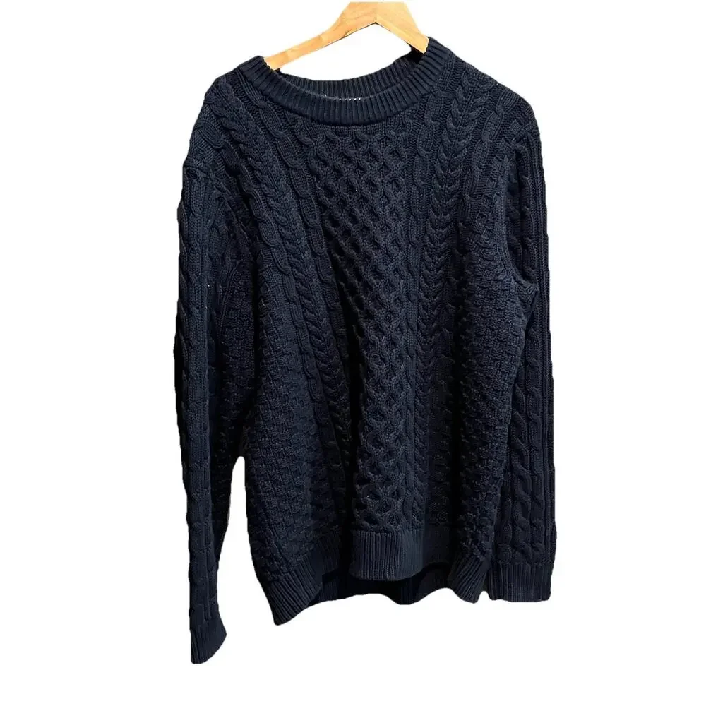 L.L.Bean Navy Long Sleeve Fisherman Cable‎ Knit Cotton Men's Sweater Size XL